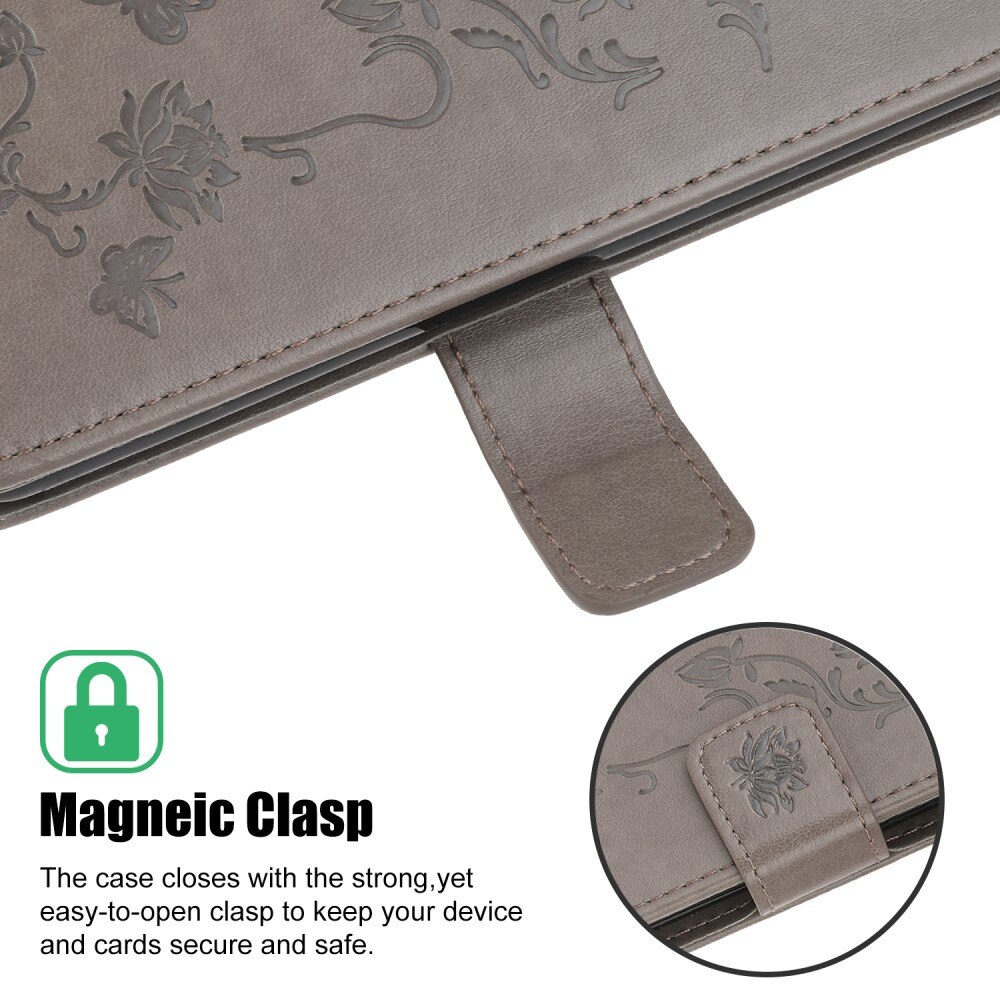Custodia in pelle a farfalle per Samsung Galaxy A22 5G, Grigio