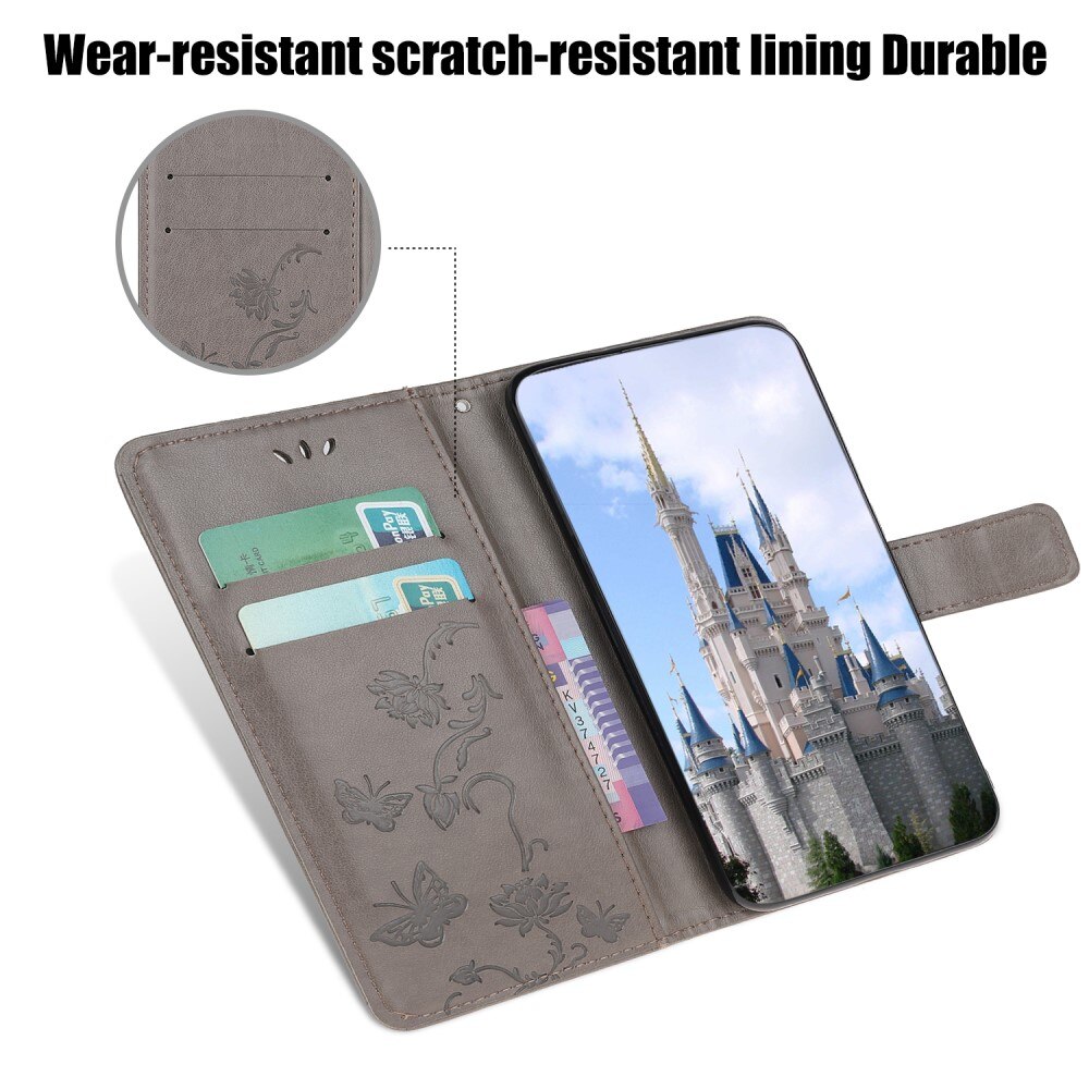 Custodia in pelle a farfalle per Samsung Galaxy A22 5G, Grigio