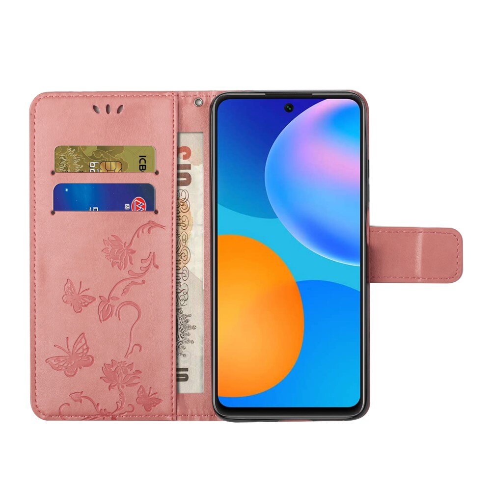 Custodia in pelle a farfalle per Samsung Galaxy A82 5G, rosa