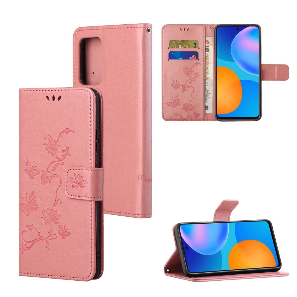 Custodia in pelle a farfalle per Samsung Galaxy A82 5G, rosa