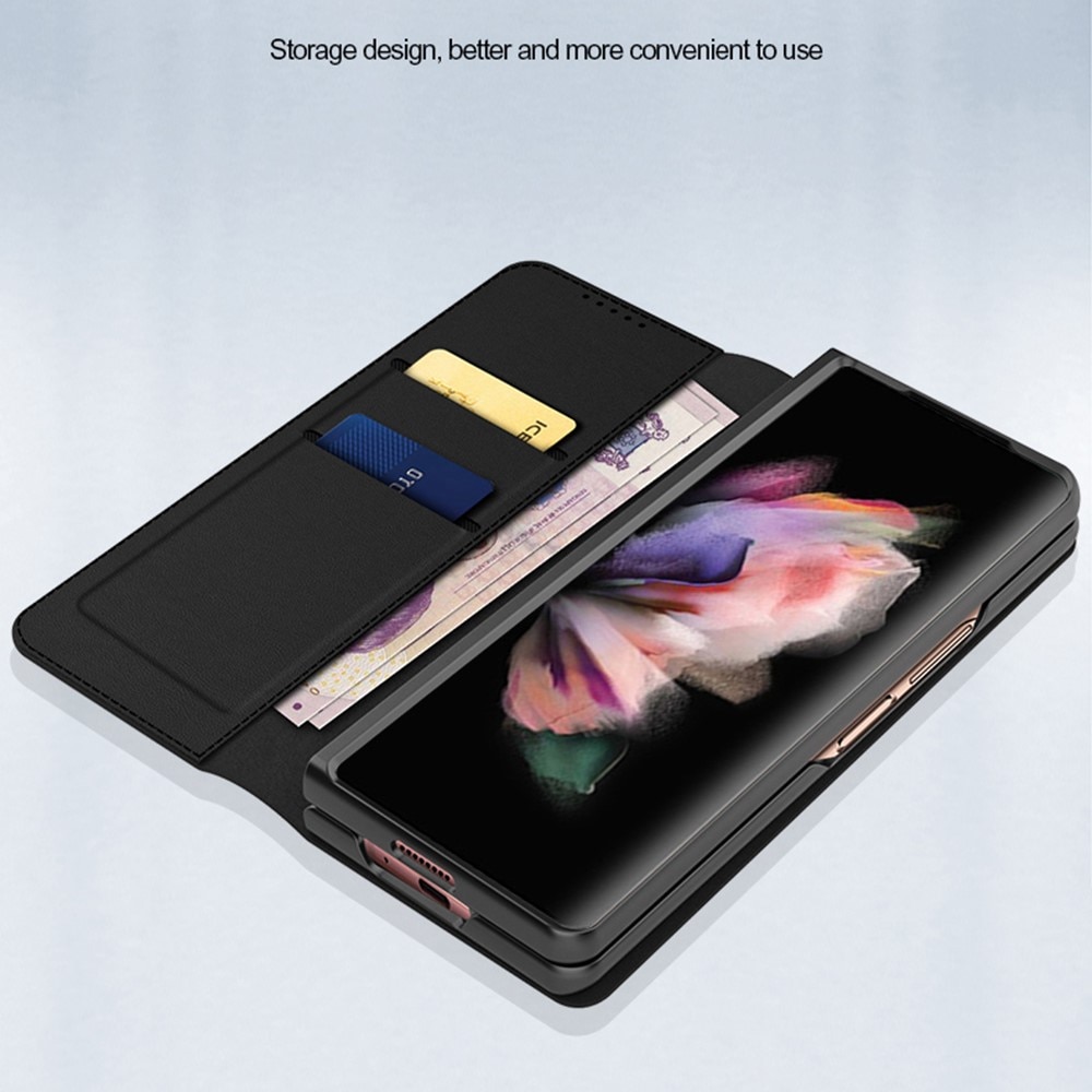 Custodia a portafoglio in vera pelle Samsung Galaxy Z Fold 3, nero