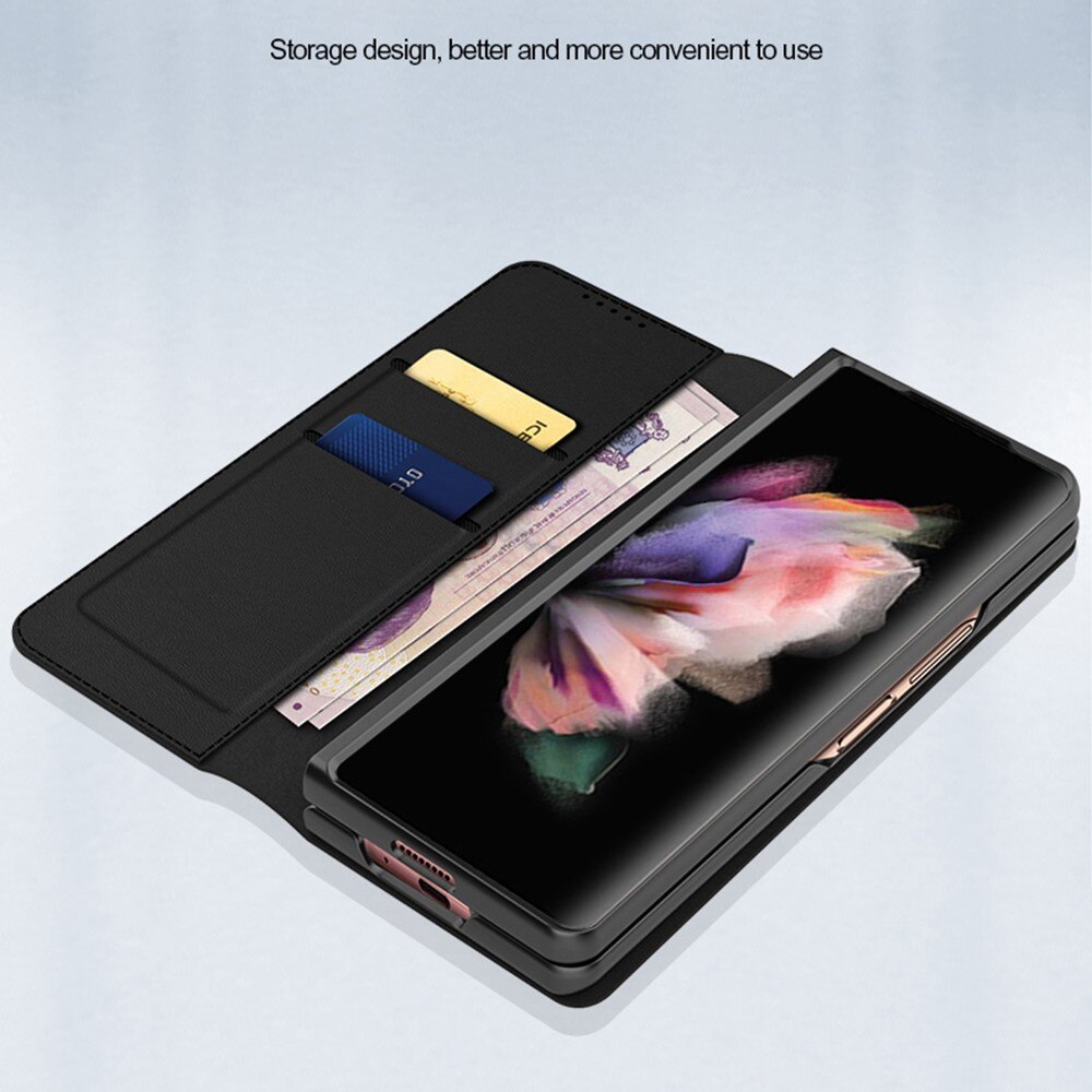 Custodia a portafoglio in vera pelle Samsung Galaxy Z Fold 3, Marrone