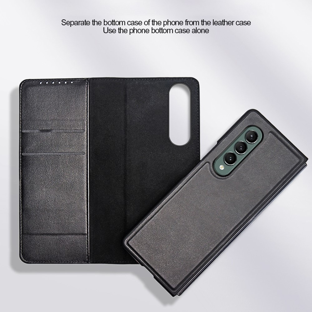 Custodia a portafoglio in vera pelle Samsung Galaxy Z Fold 3, nero