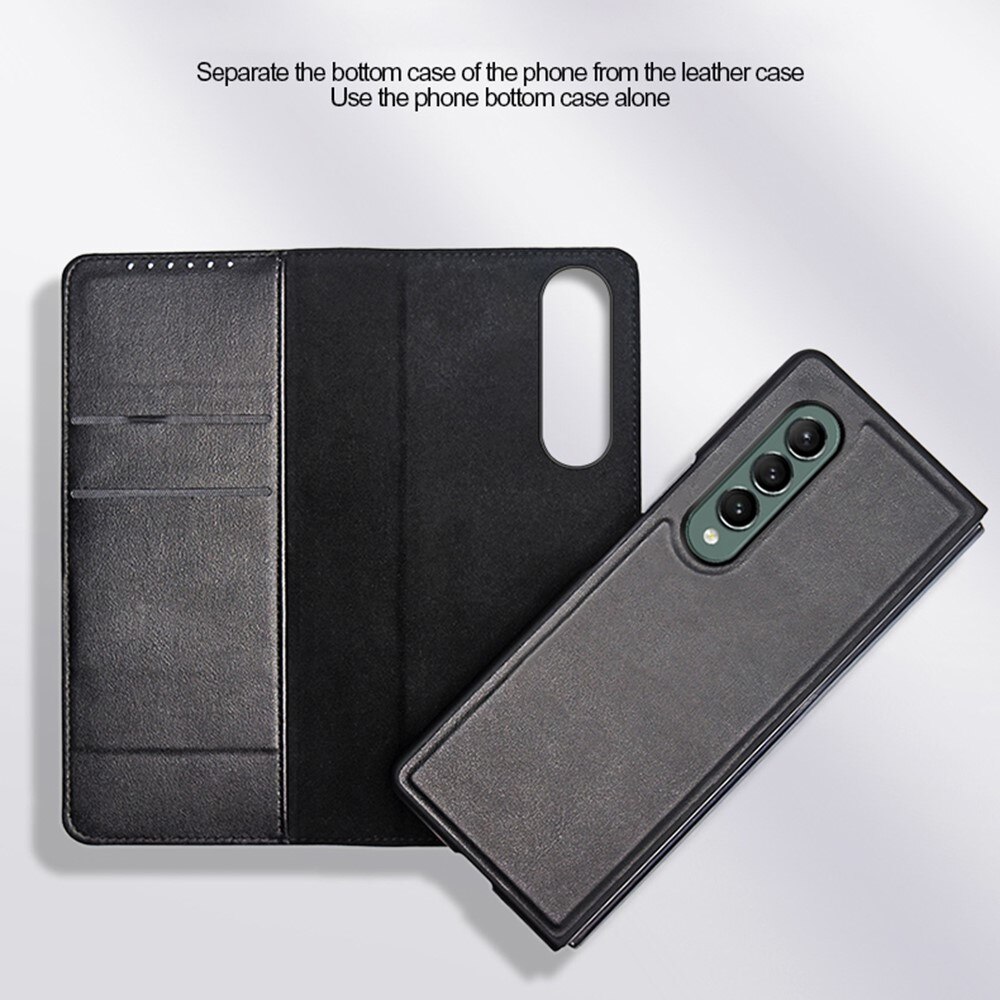 Custodia a portafoglio in vera pelle Samsung Galaxy Z Fold 3, Marrone