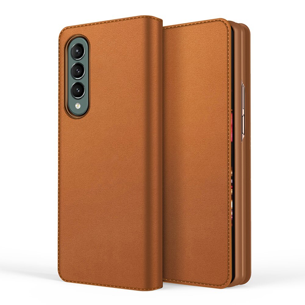 Custodia a portafoglio in vera pelle Samsung Galaxy Z Fold 3, marrone