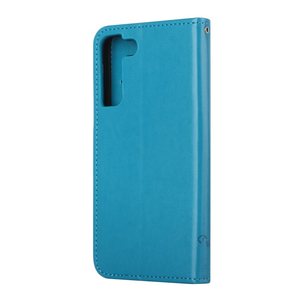 Custodia in pelle a farfalle per Samsung Galaxy S22 Plus, blu