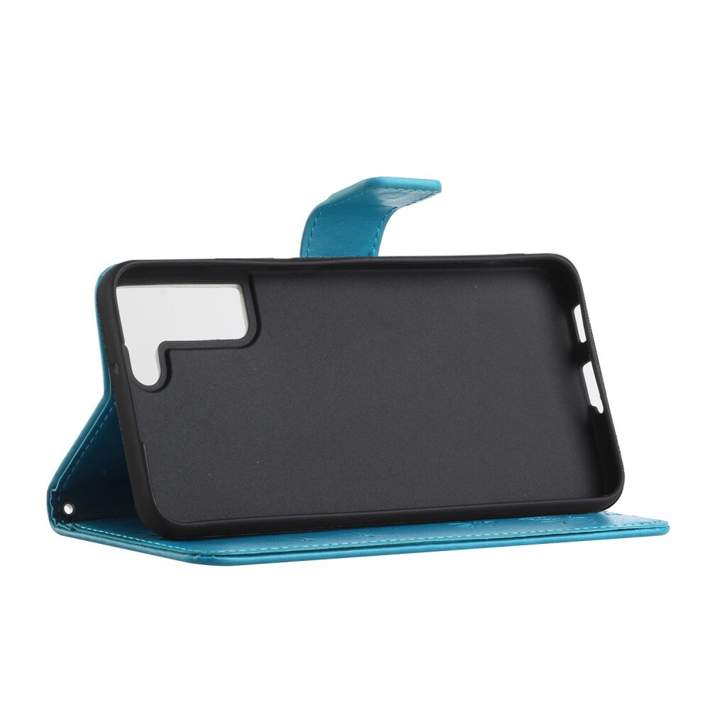 Custodia in pelle a farfalle per Samsung Galaxy S22 Plus, blu