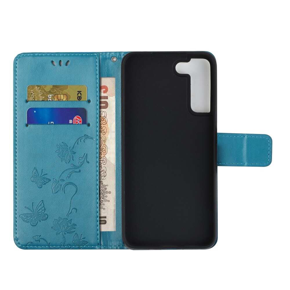 Custodia in pelle a farfalle per Samsung Galaxy S22 Plus, blu