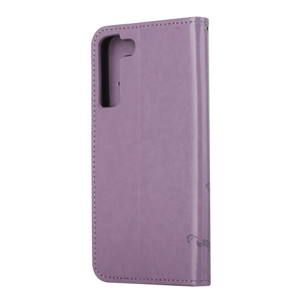 Custodia in pelle a farfalle per Samsung Galaxy S22 Plus, Viola