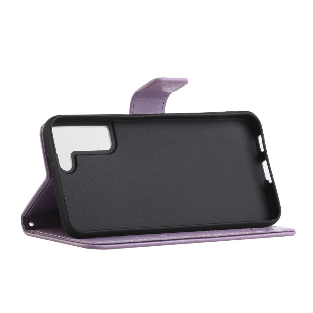 Custodia in pelle a farfalle per Samsung Galaxy S22 Plus, Viola