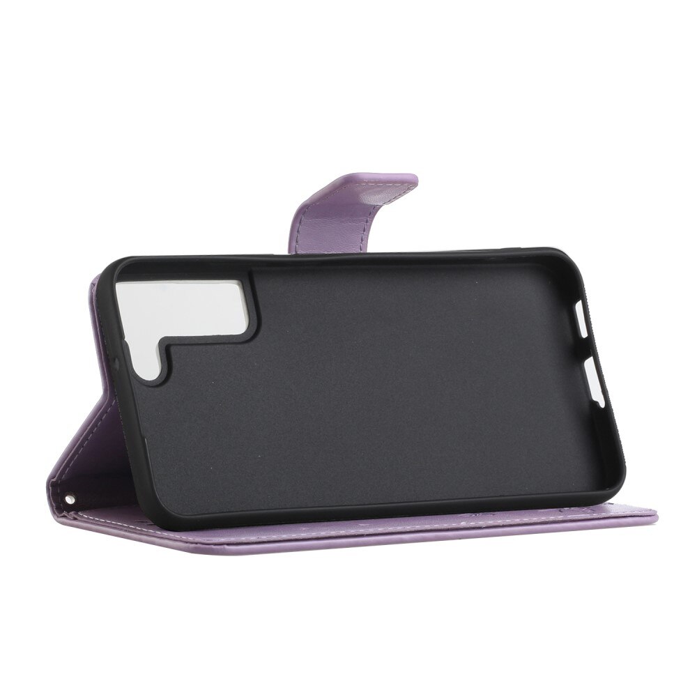 Custodia in pelle a farfalle per Samsung Galaxy S22 Plus, viola