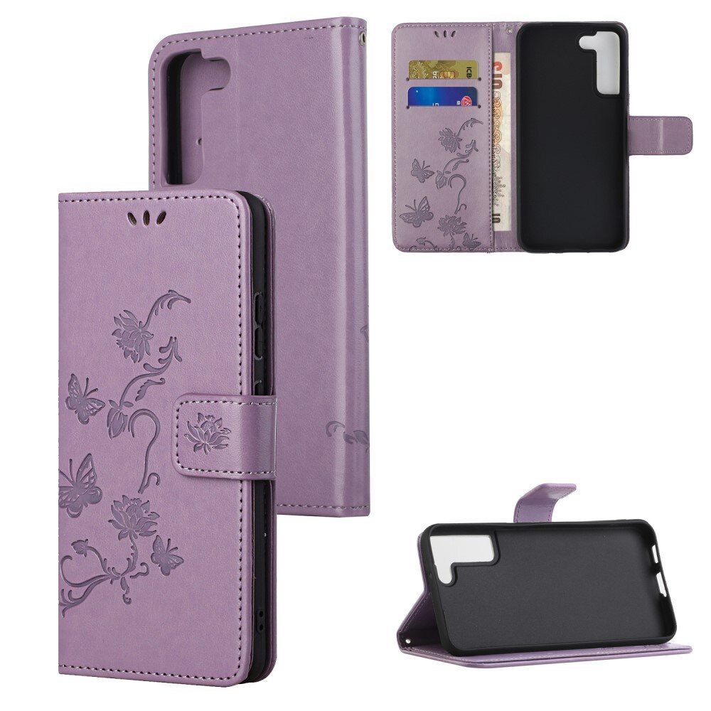 Custodia in pelle a farfalle per Samsung Galaxy S22 Plus, viola