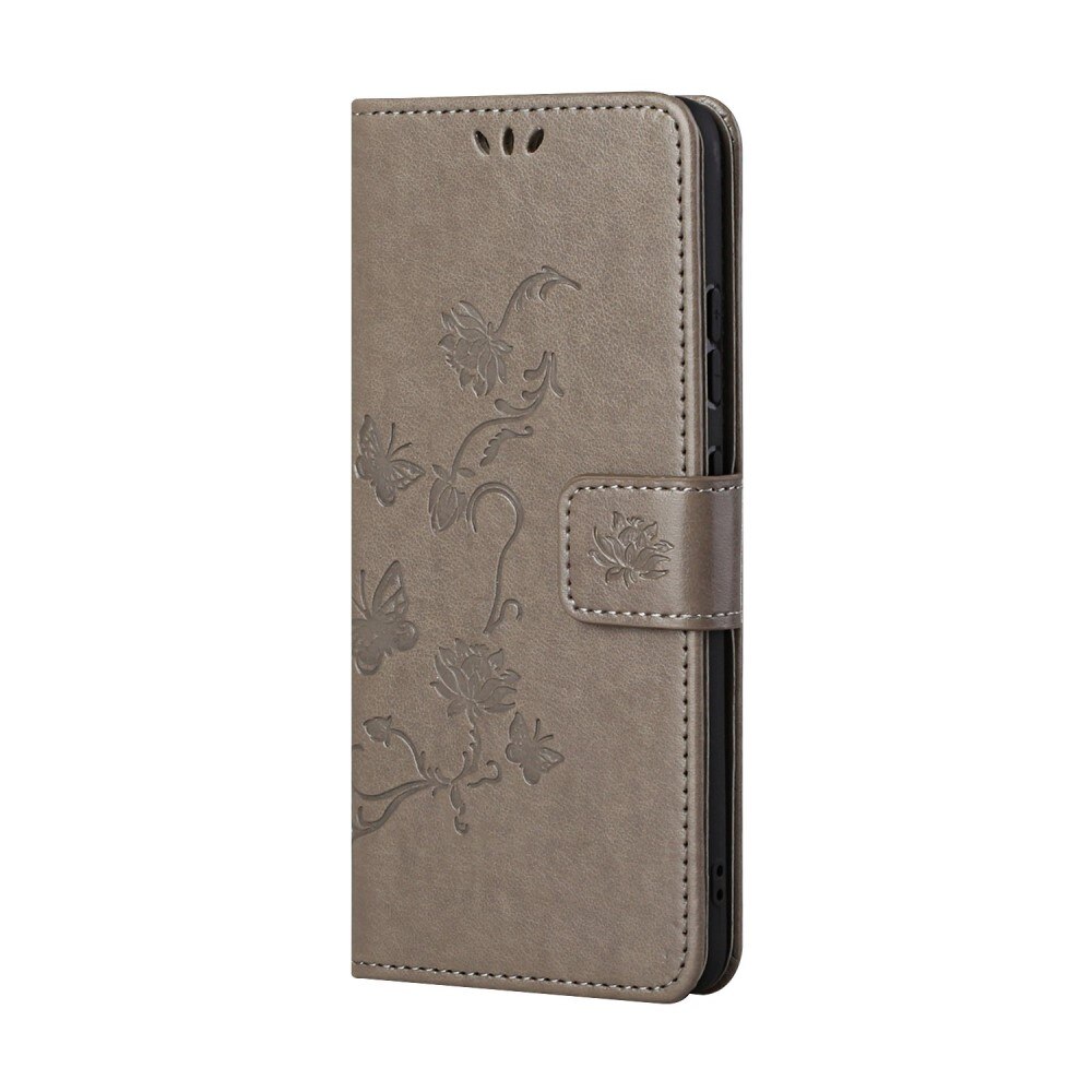 Custodia in pelle a farfalle per Samsung Galaxy S22 Plus, Grigio
