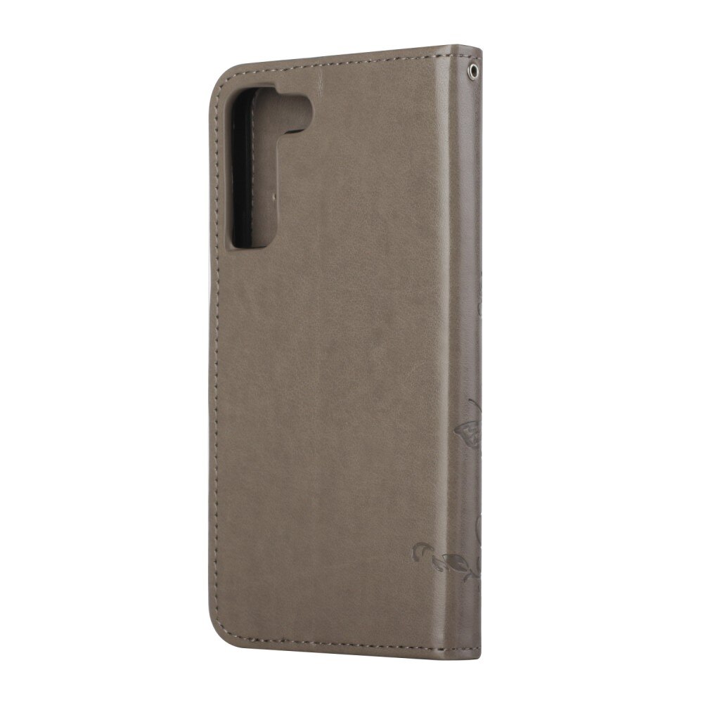 Custodia in pelle a farfalle per Samsung Galaxy S22 Plus, grigio