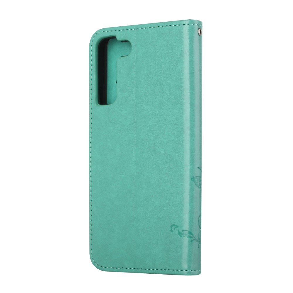 Custodia in pelle a farfalle per Samsung Galaxy S22 Plus, verde