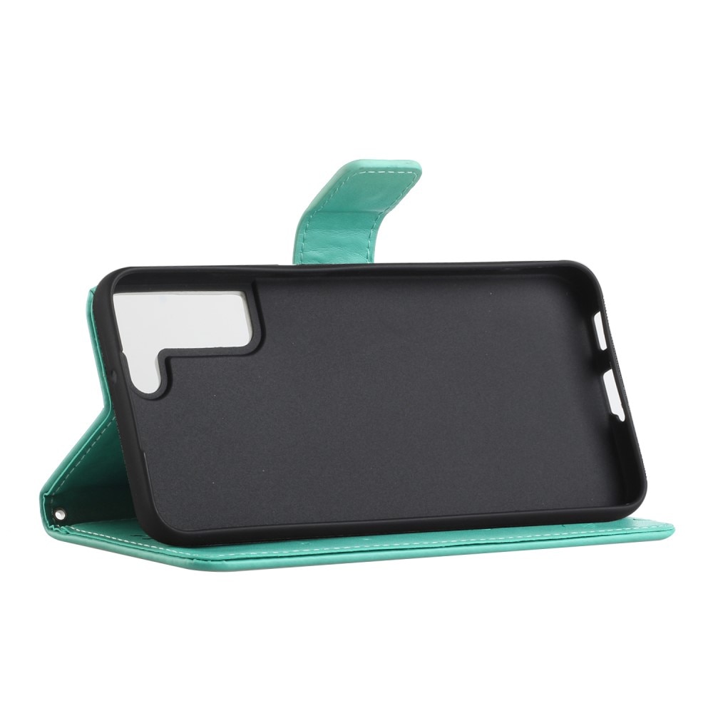 Custodia in pelle a farfalle per Samsung Galaxy S22 Plus, verde