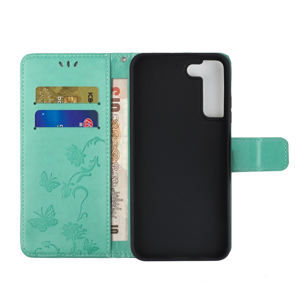 Custodia in pelle a farfalle per Samsung Galaxy S22 Plus, Verde