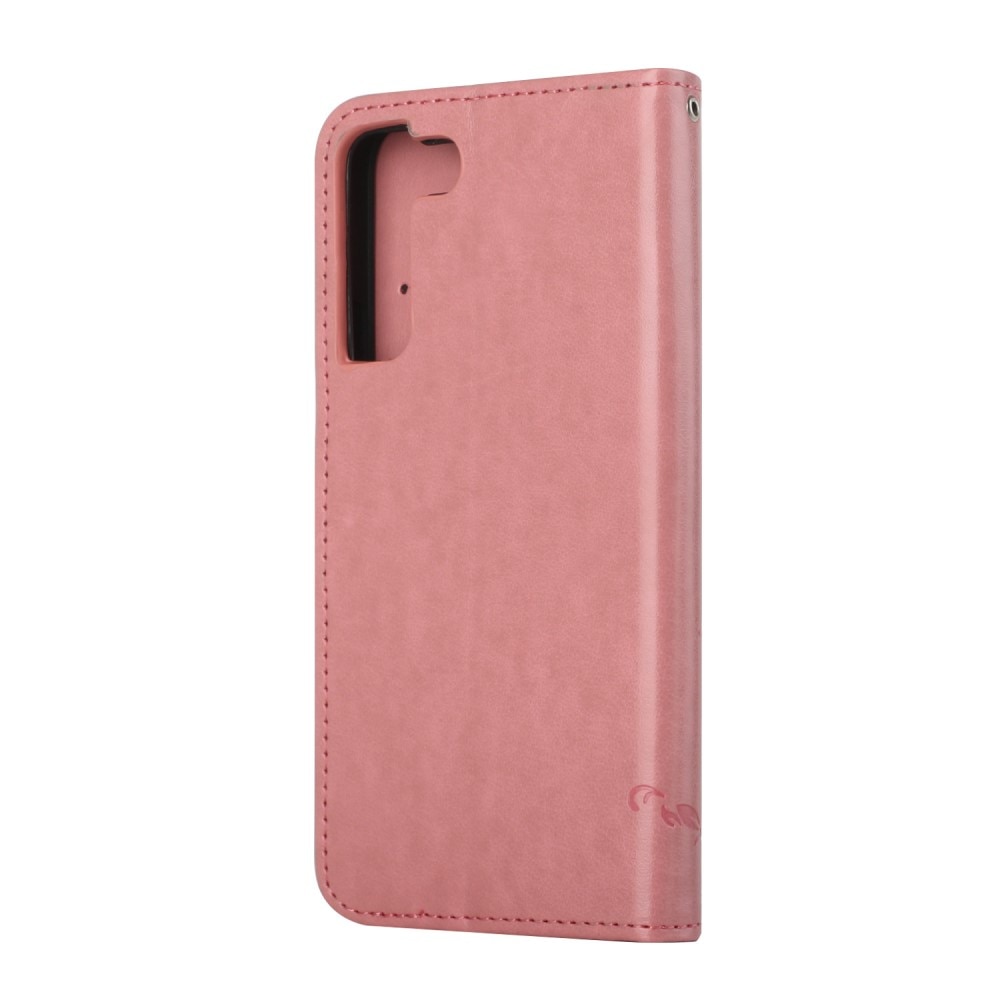 Custodia in pelle a farfalle per Samsung Galaxy S22 Plus, rosa