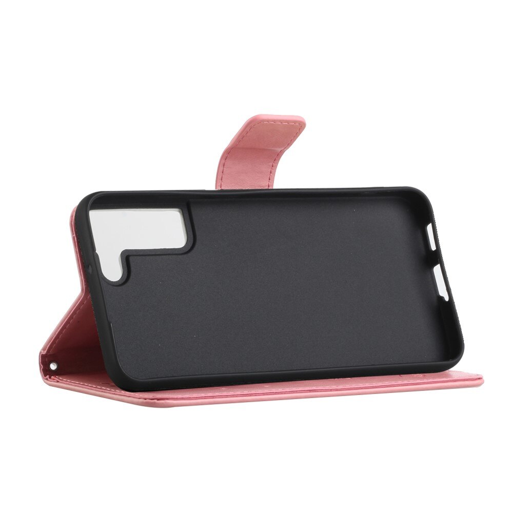 Custodia in pelle a farfalle per Samsung Galaxy S22 Plus, rosa