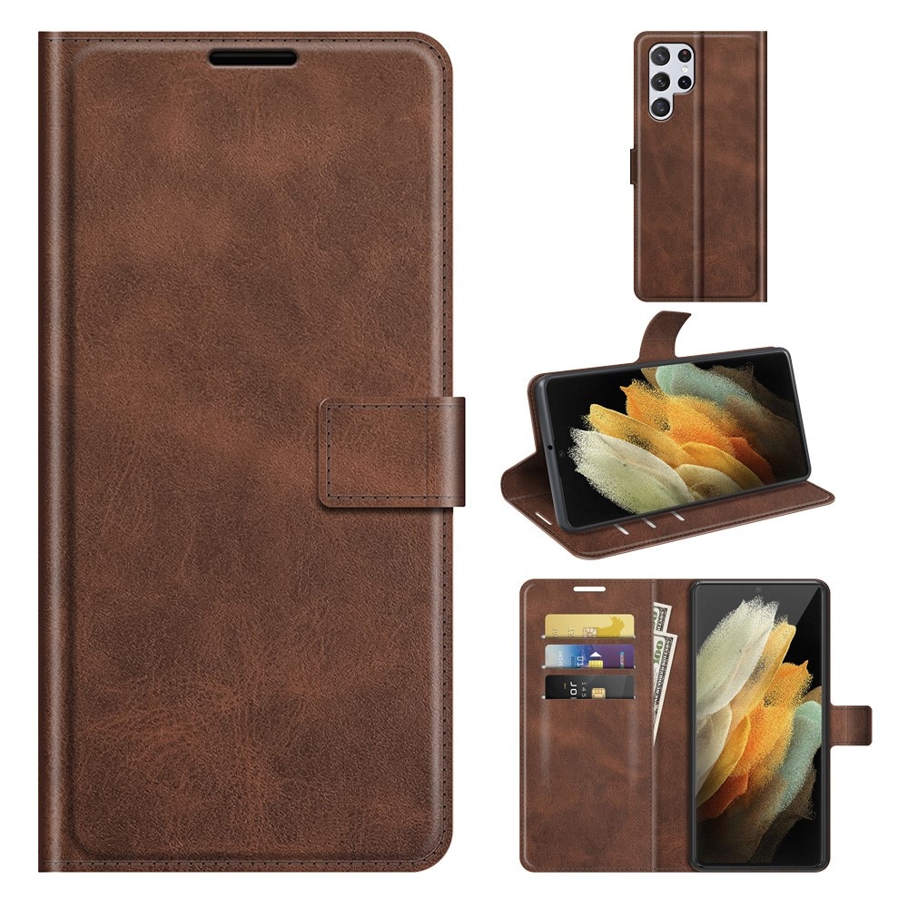 Cover portafoglio Leather Wallet Samsung Galaxy S22 Ultra Brown