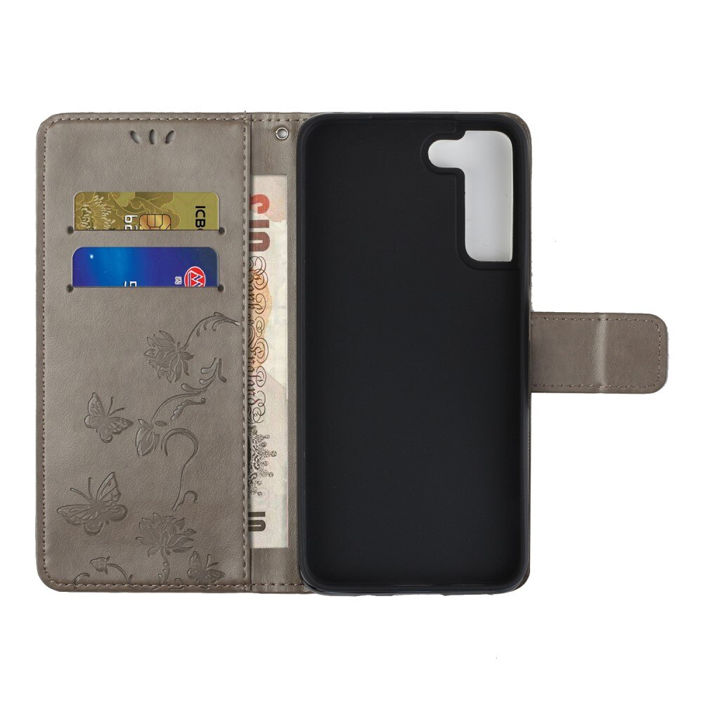 Custodia in pelle a farfalle per Samsung Galaxy S22, Grigio