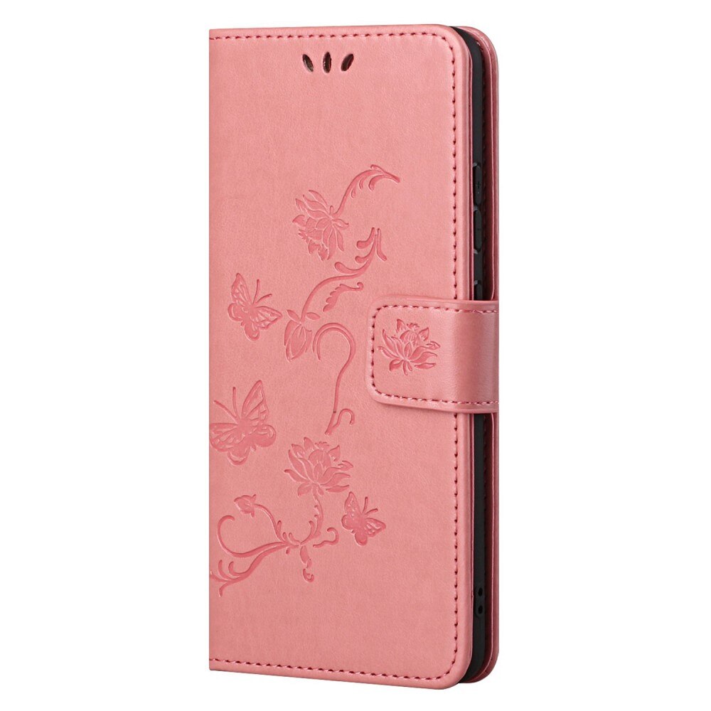 Custodia in pelle a farfalle per Samsung Galaxy S22, rosa