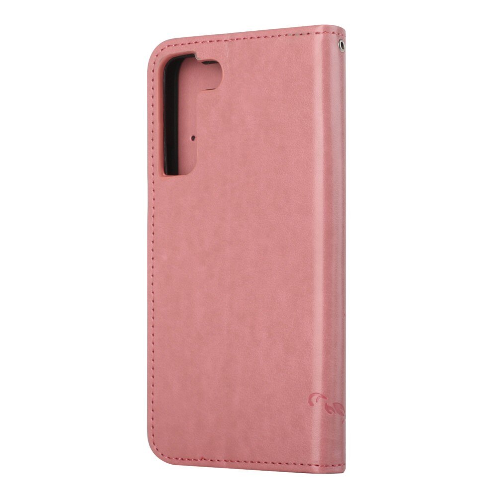 Custodia in pelle a farfalle per Samsung Galaxy S22, rosa