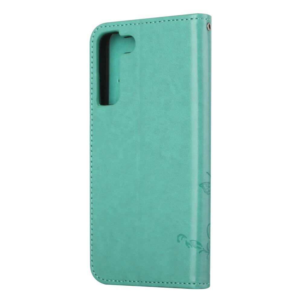 Custodia in pelle a farfalle per Samsung Galaxy S22, verde