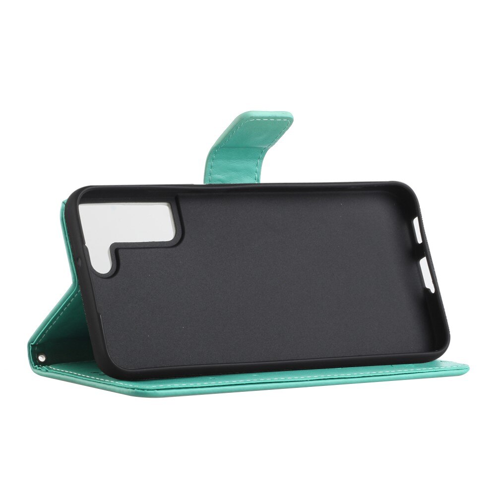 Custodia in pelle a farfalle per Samsung Galaxy S22, verde