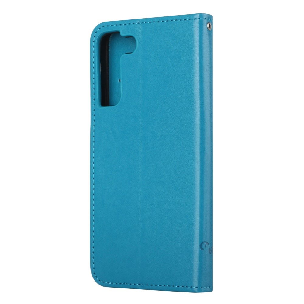 Custodia in pelle a farfalle per Samsung Galaxy S22, blu