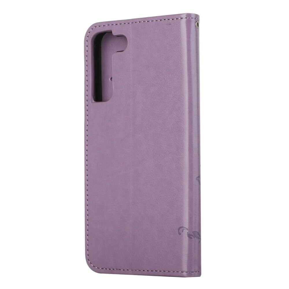 Custodia in pelle a farfalle per Samsung Galaxy S22, viola