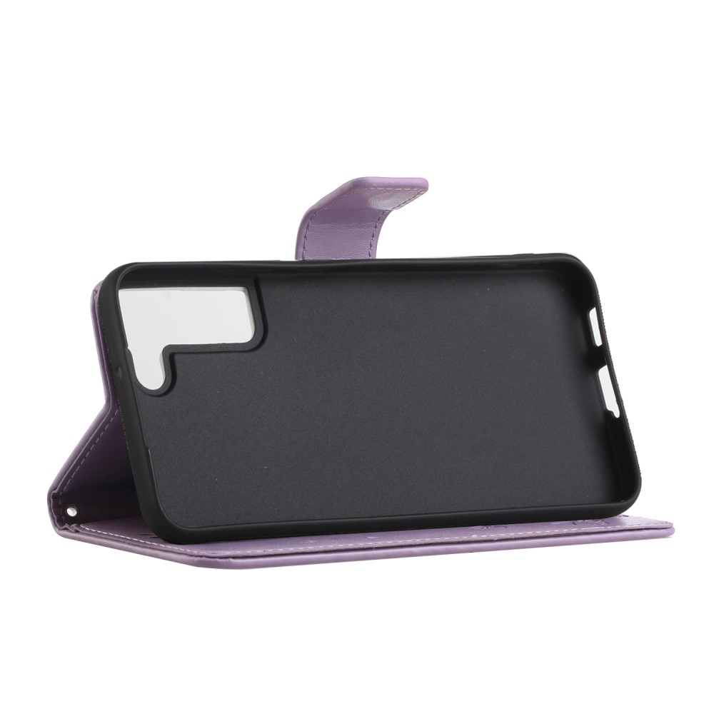 Custodia in pelle a farfalle per Samsung Galaxy S22, viola