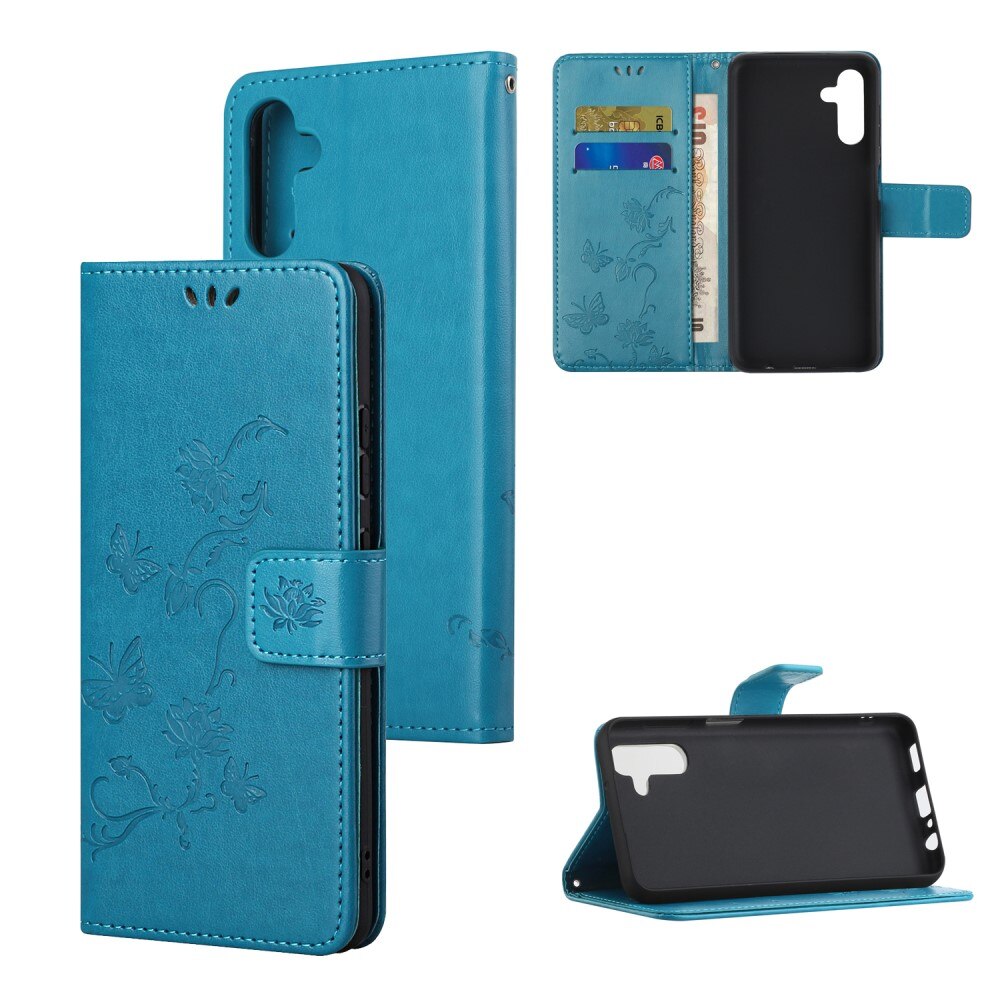 Custodia in pelle a farfalle per Samsung Galaxy A04s, Blu