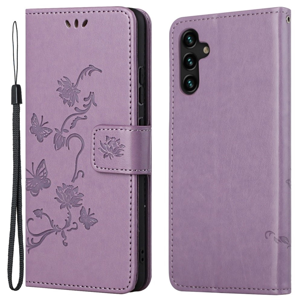 Custodia in pelle a farfalle per Samsung Galaxy A04s, viola