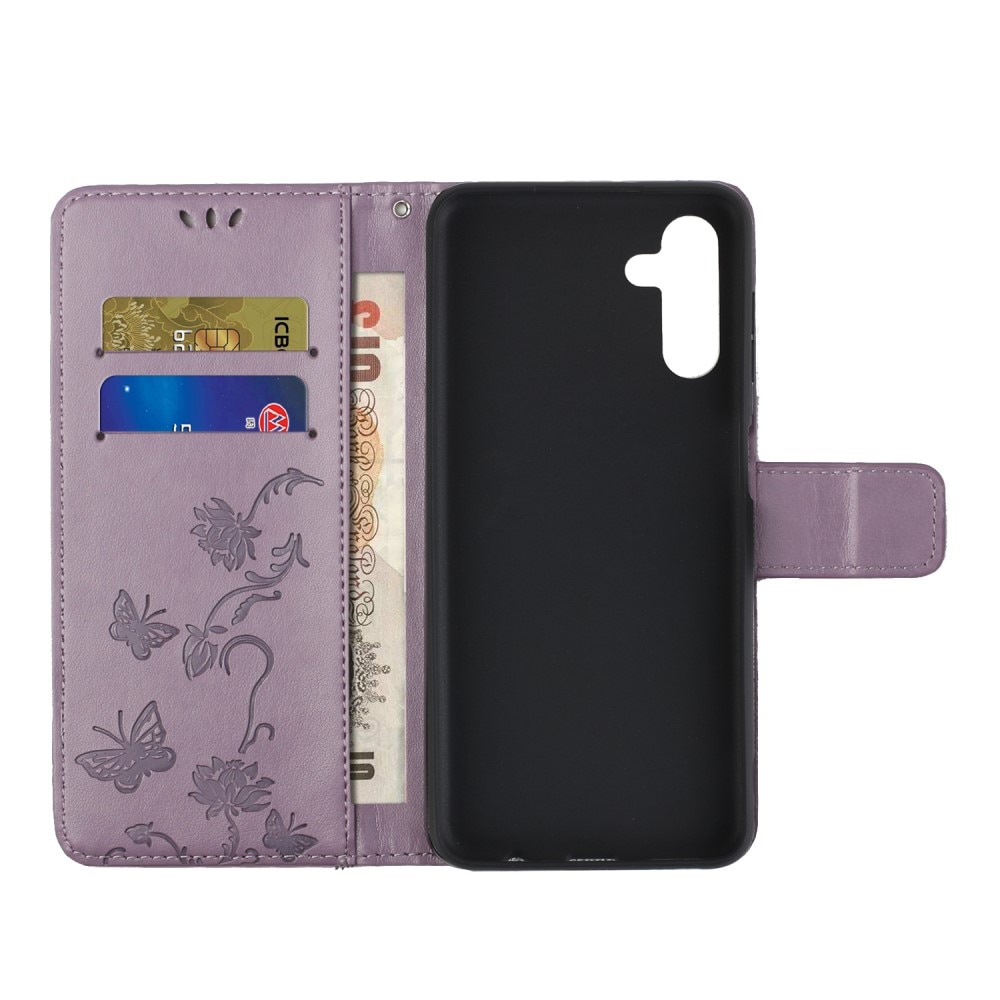 Custodia in pelle a farfalle per Samsung Galaxy A04s, Viola