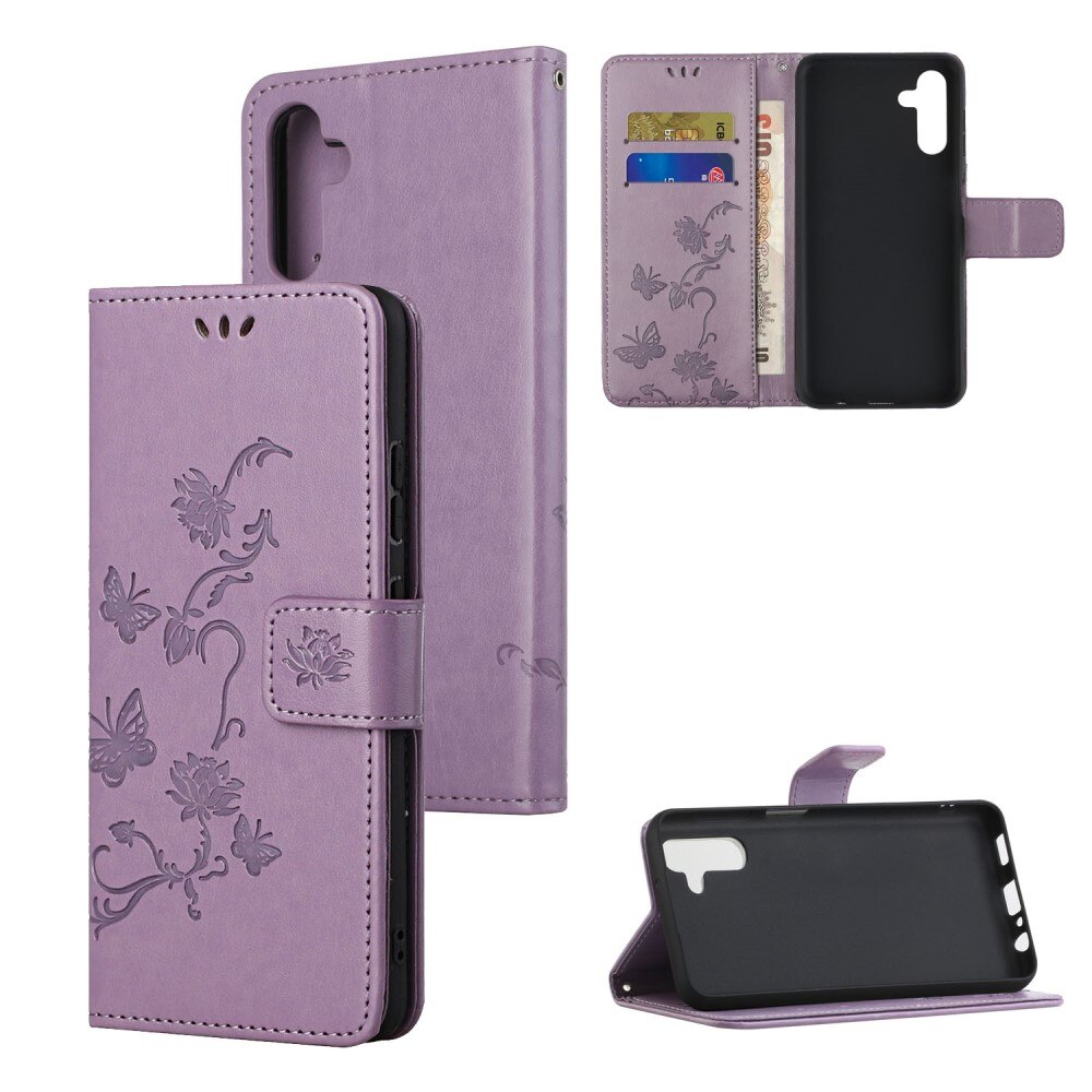 Custodia in pelle a farfalle per Samsung Galaxy A04s, Viola