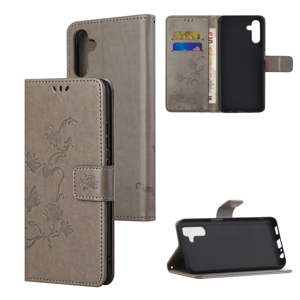 Custodia in pelle a farfalle per Samsung Galaxy A04s, Grigio