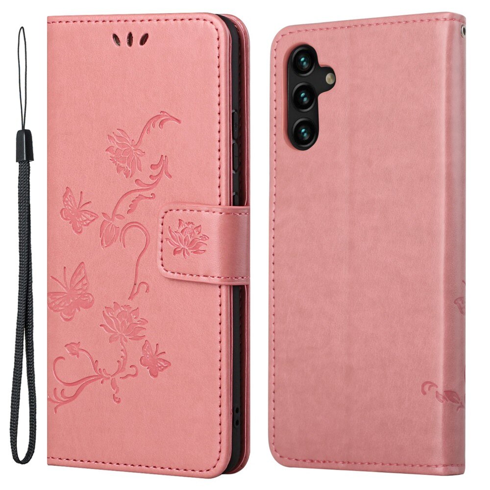 Custodia in pelle a farfalle per Samsung Galaxy A04s, Rosa