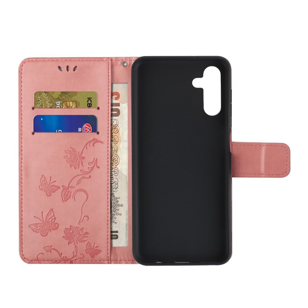 Custodia in pelle a farfalle per Samsung Galaxy A04s, Rosa