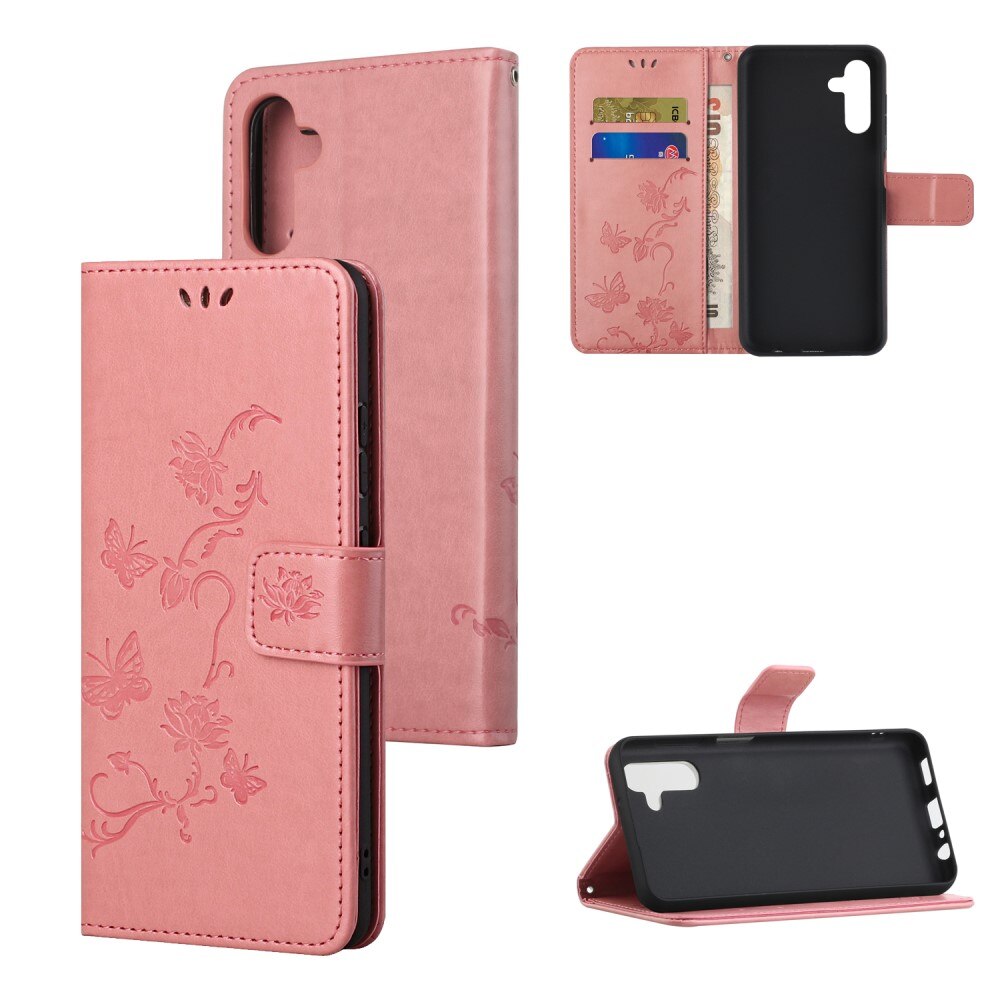 Custodia in pelle a farfalle per Samsung Galaxy A04s, Rosa