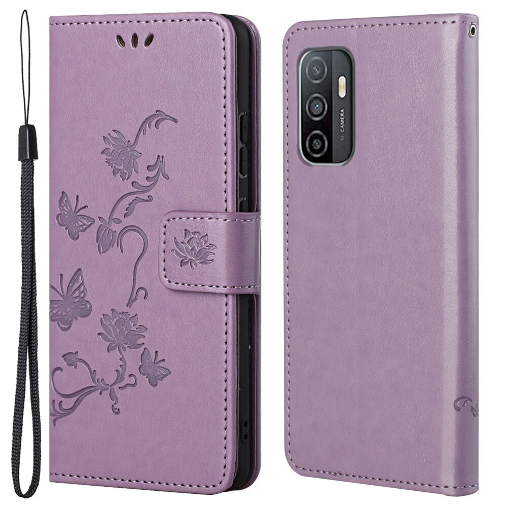 Custodia in pelle a farfalle per Samsung Galaxy A53, viola