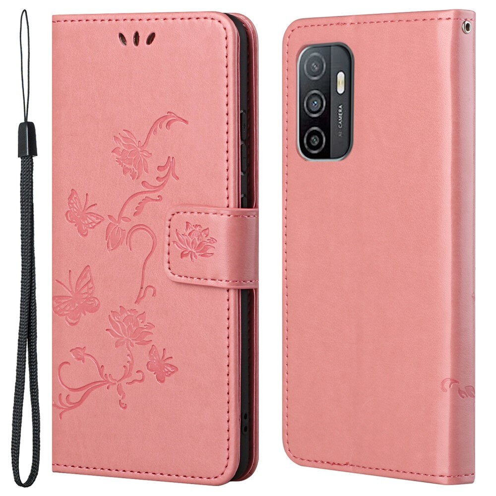 Custodia in pelle a farfalle per Samsung Galaxy A53, Rosa