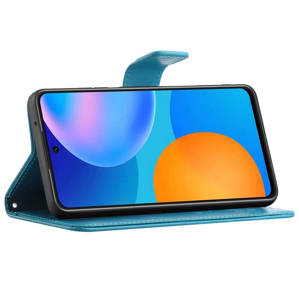 Custodia in pelle a farfalle per Samsung Galaxy A73 5G, blu