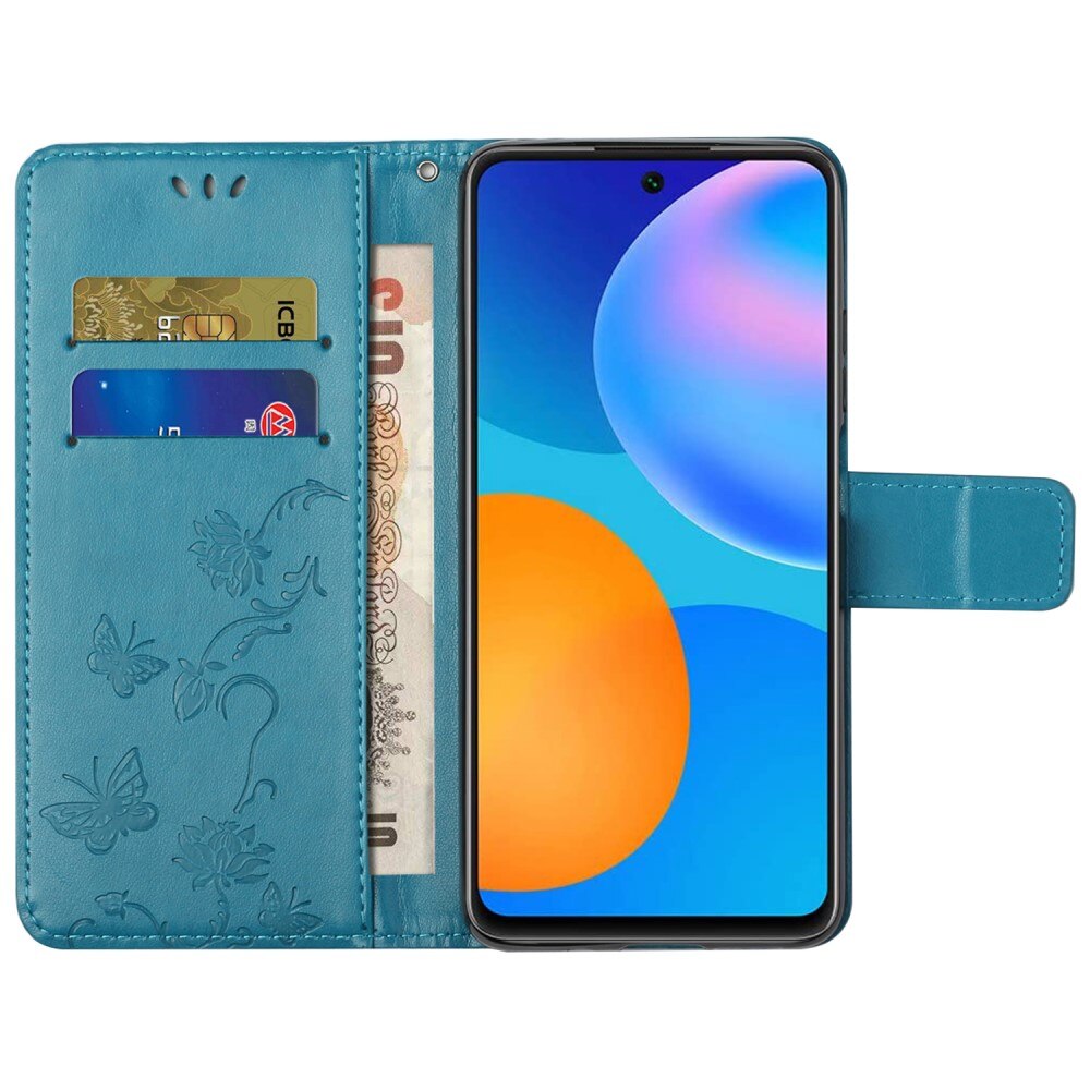 Custodia in pelle a farfalle per Samsung Galaxy A73 5G, Blu