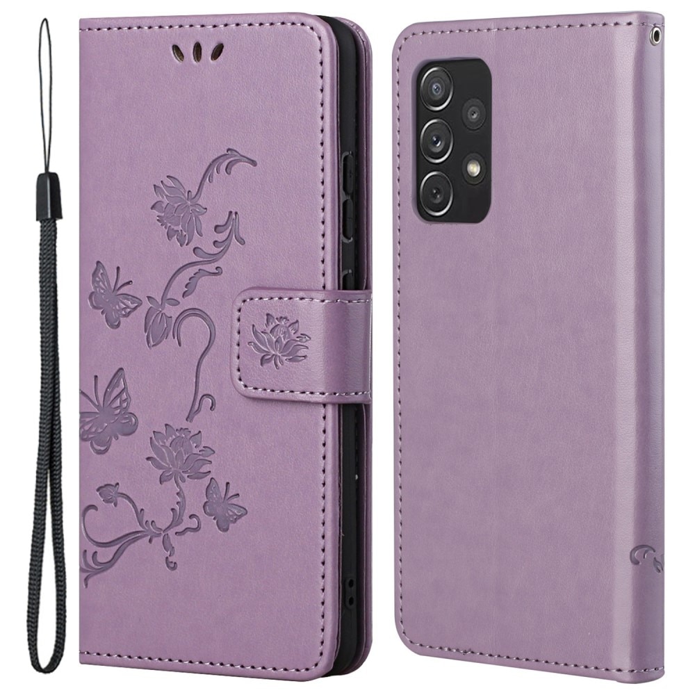 Custodia in pelle a farfalle per Samsung Galaxy A73 5G, Viola