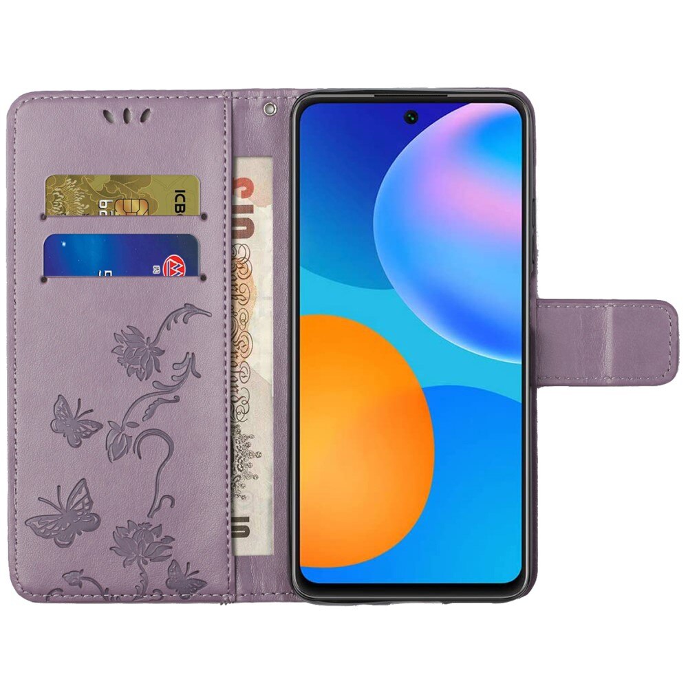 Custodia in pelle a farfalle per Samsung Galaxy A73 5G, viola