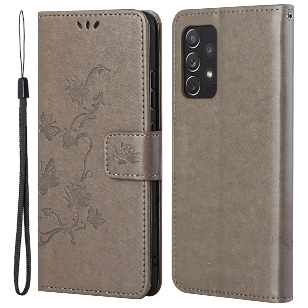 Custodia in pelle a farfalle per Samsung Galaxy A73 5G, Grigio