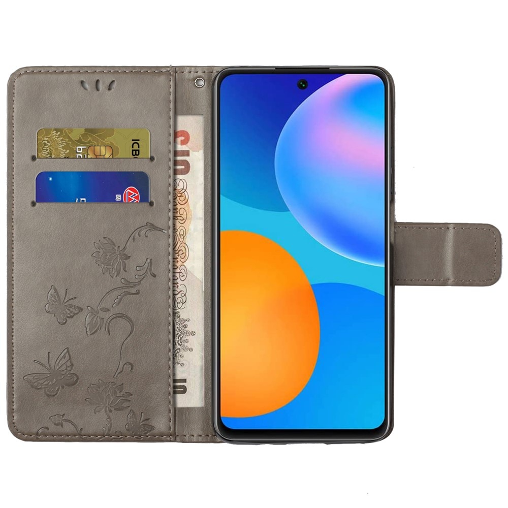 Custodia in pelle a farfalle per Samsung Galaxy A73 5G, Grigio