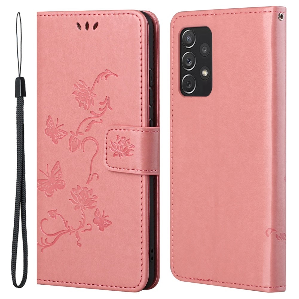 Custodia in pelle a farfalle per Samsung Galaxy A73 5G, rosa