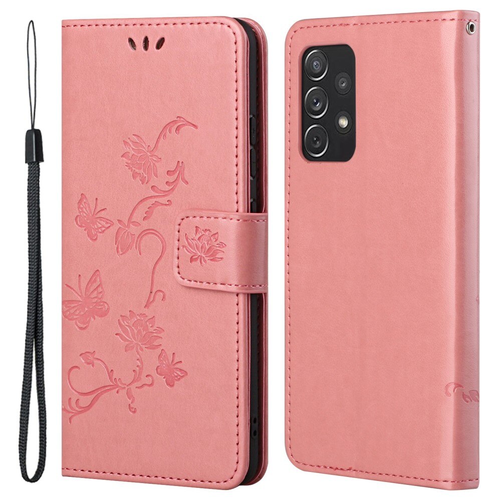 Custodia in pelle a farfalle per Samsung Galaxy A73 5G, Rosa